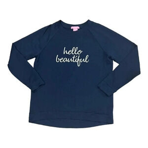 Isaac Mizrahi Navy Hello Beautiful Embroidered Sweater S